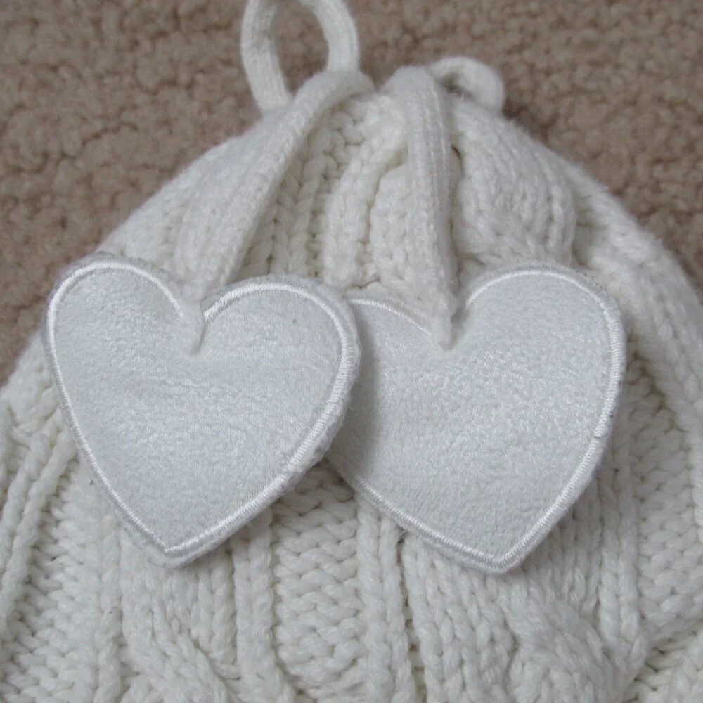 Pullover Winter Beanie Girls Size 18-24M White‎ Cream Toddler Hat Cap Hearts